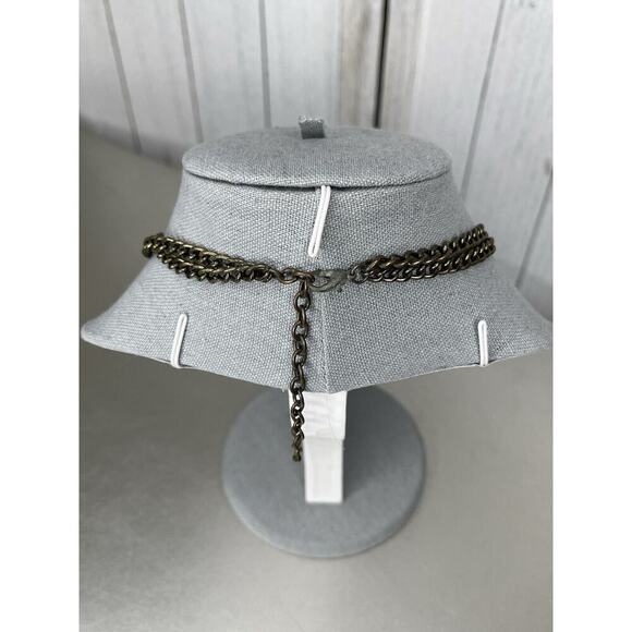 Chain Chunky Statement Necklace Rhinestone Silver Brown Tones Beaded - Picture 3 of 4